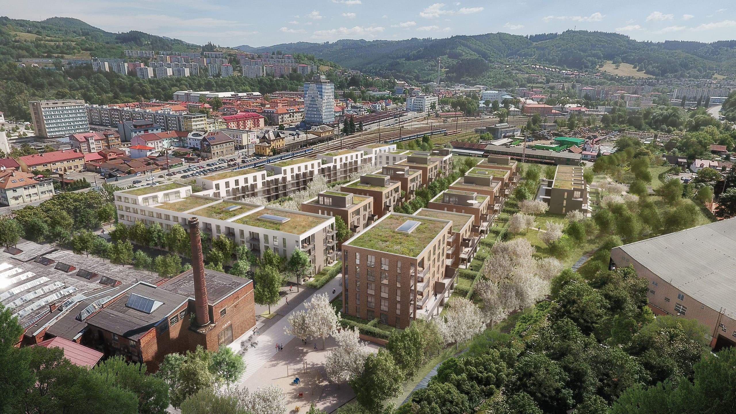 Panoramatický pohled na bytové komplexy projektu Delta